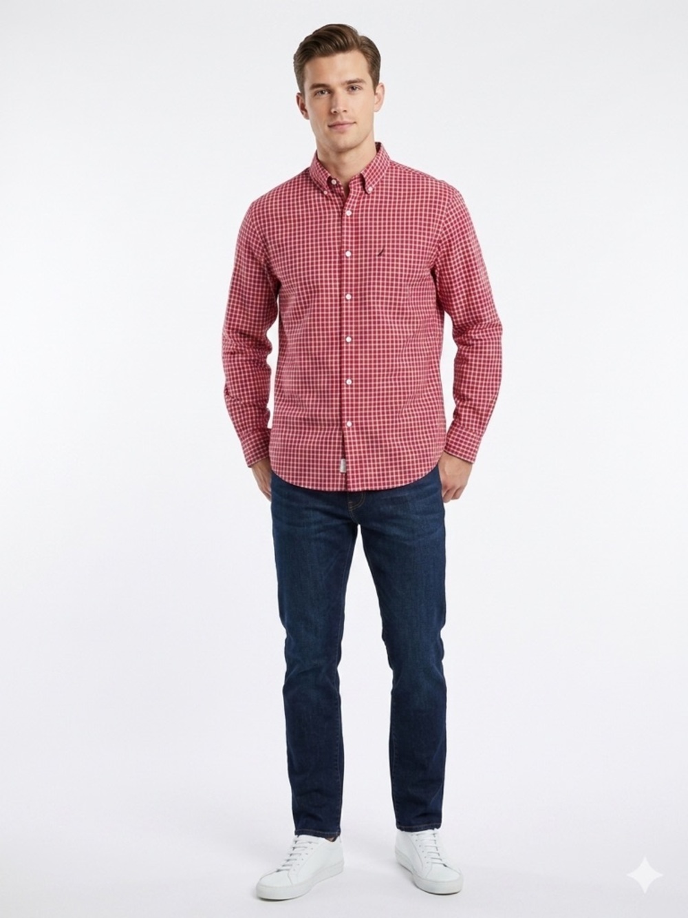 Nautica Red Plaid Button Down Shirt XXL Classic Fit Iron Free